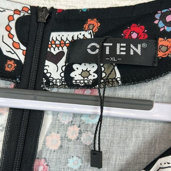 Oten Fit Flare Dress Women’s XL Black Sugar Skull Day Of Dead Pin Up Hot Topic - Picture 6 of 7